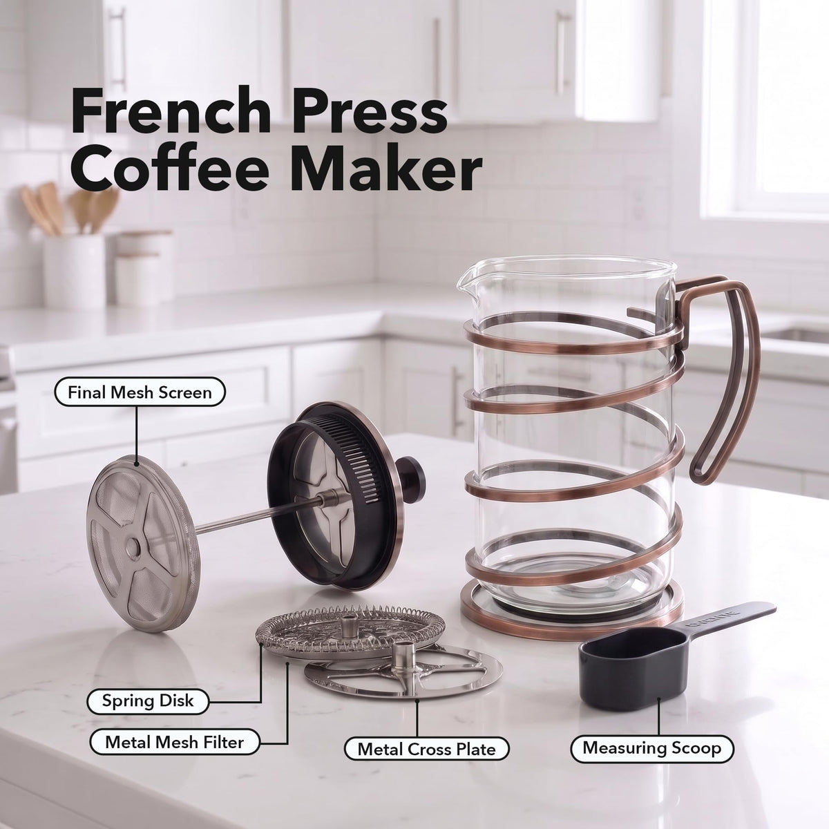 French Press Coffee Maker 27oz with 4 Filters P58411