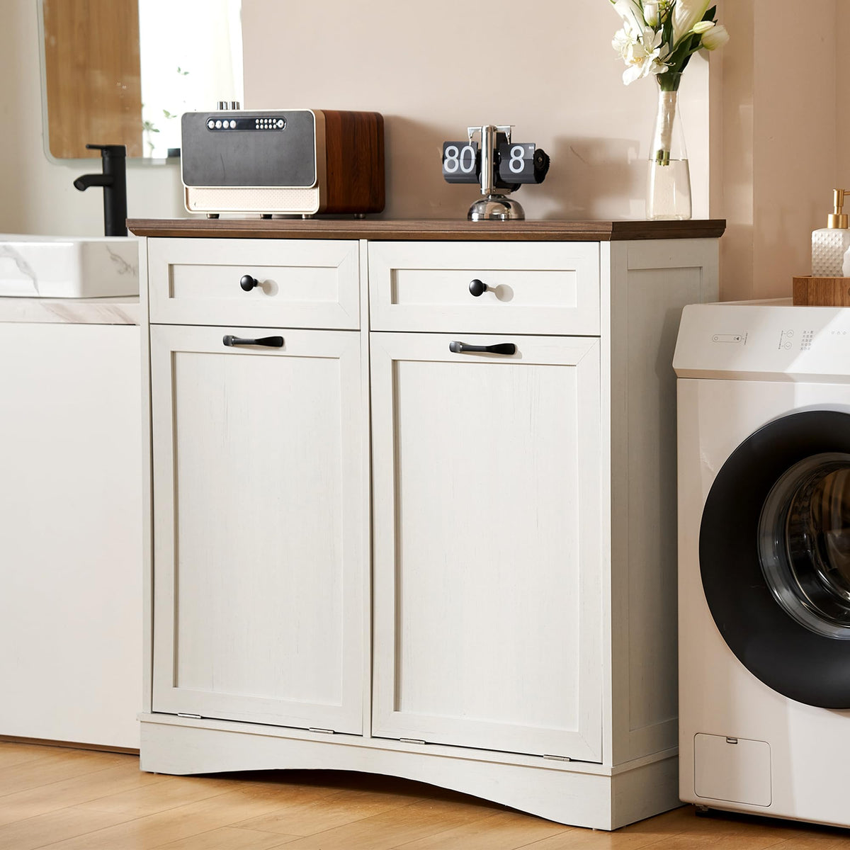 Antique White Double Tilt Out Trash Cabinet V80834