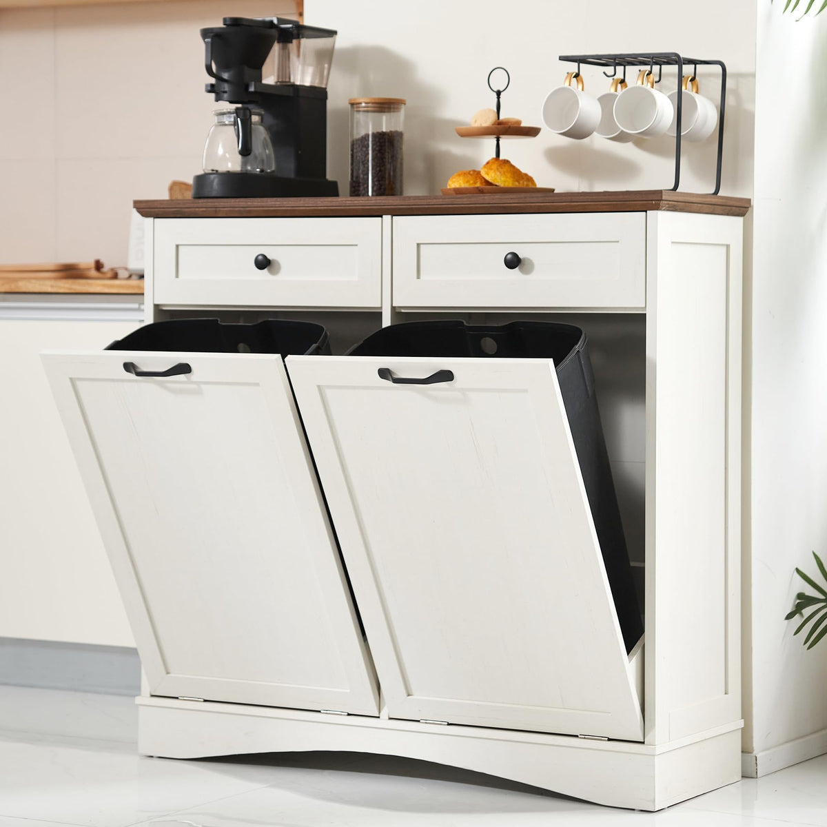Antique White Double Tilt Out Trash Cabinet V80834