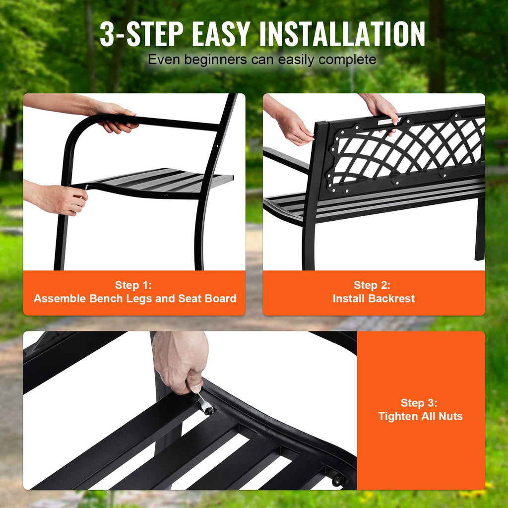 46" Iron Steel Frame Garden Bench with Mesh Pattern and Plastic Backrest T749