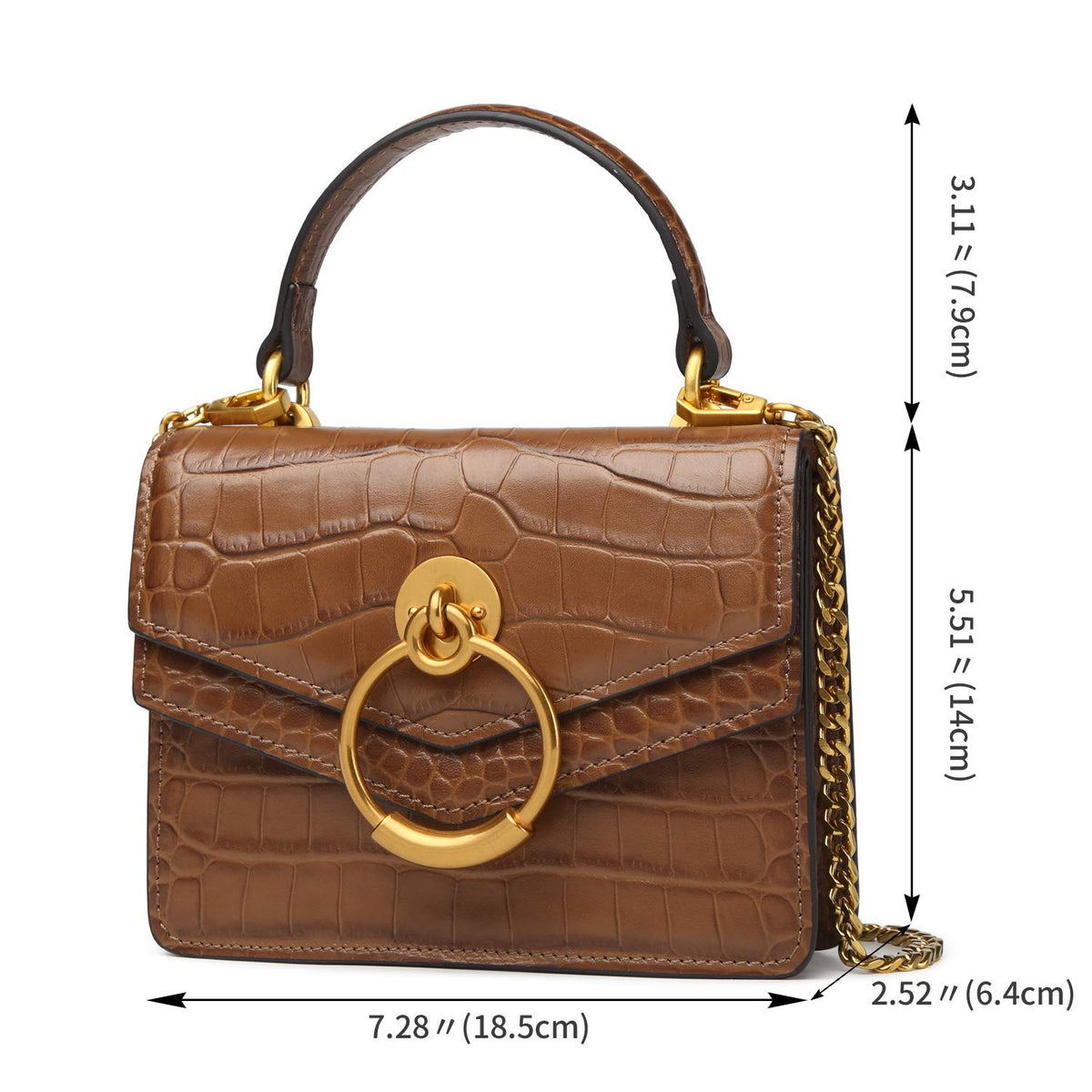 Croc Embossed Top Handle Leather Mini Crossbody Handbag V130654