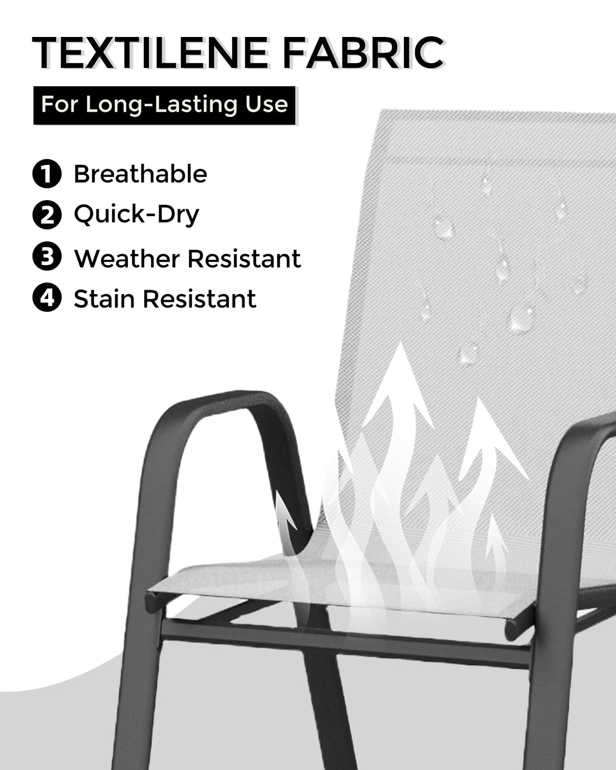 Stackable Outdoor Dining Chairs Set of 4 Textilene Fabric Metal Frame Grey B90244