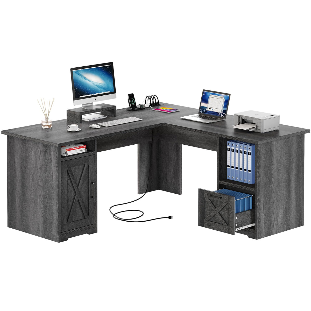 L Shaped Desk with Power Outlets P2590