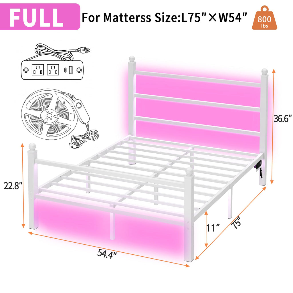 White Full Size Bed Frame with Headboard and Footboard B504445