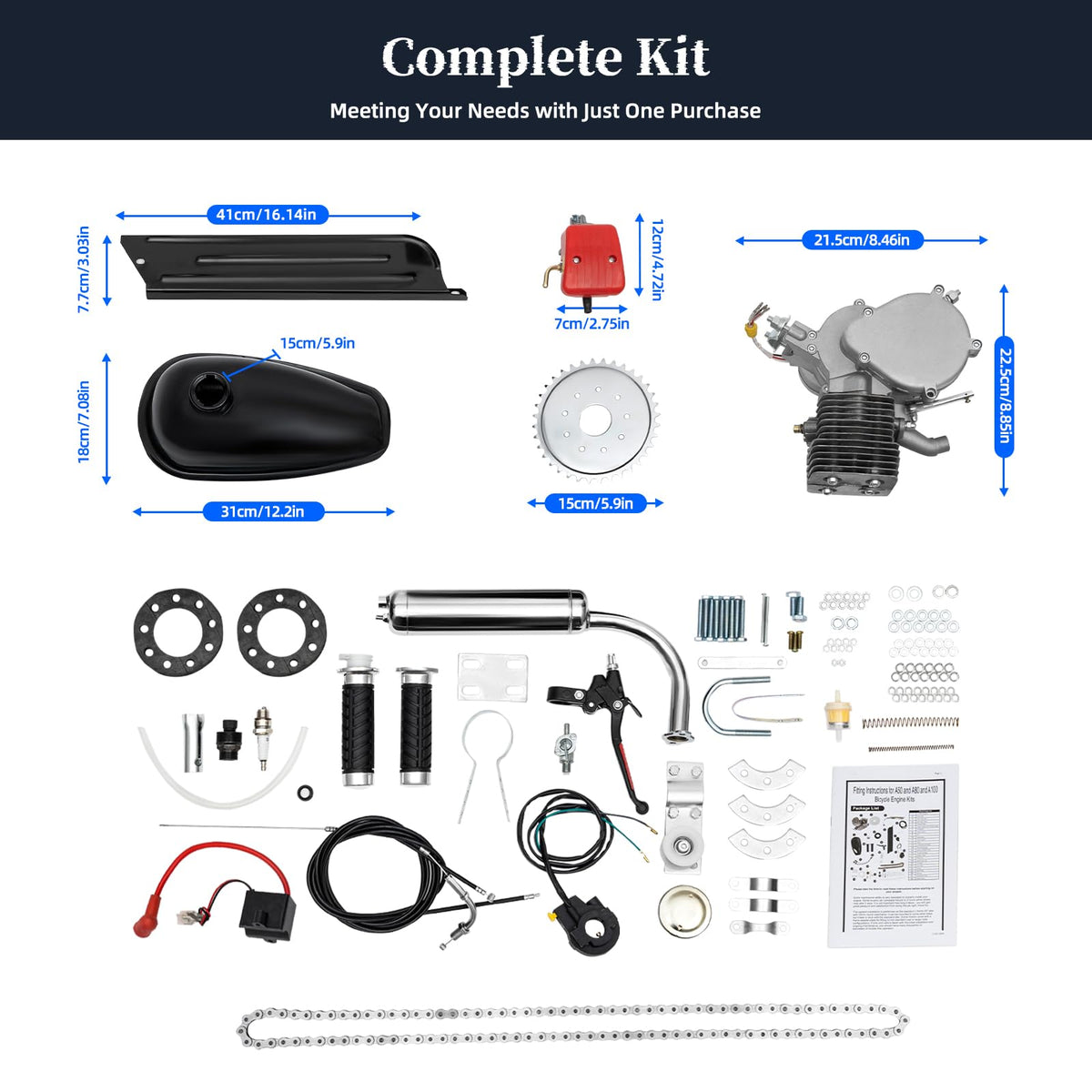 100CC 2-Stroke Gas Bike Engine Kit Air-Cooled Single Cylinder H938175