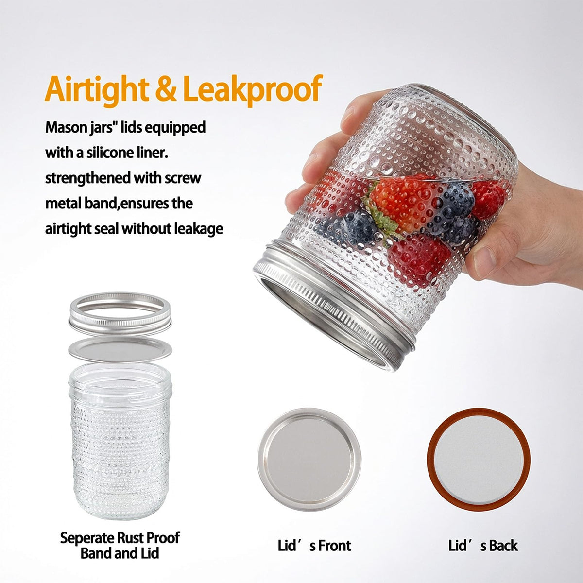 6-Pack 16 oz Wide Mouth Glass Mason Jars with Lids A9666