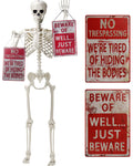 5.4 ft Posable Skeleton with 2 Pack Metal Signs V165985
