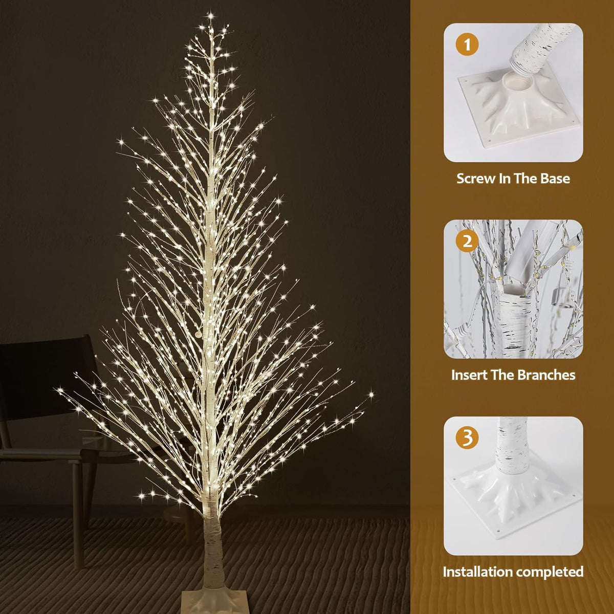 7FT Lighted Birch Tree 1000 LED Warm Lights U874227