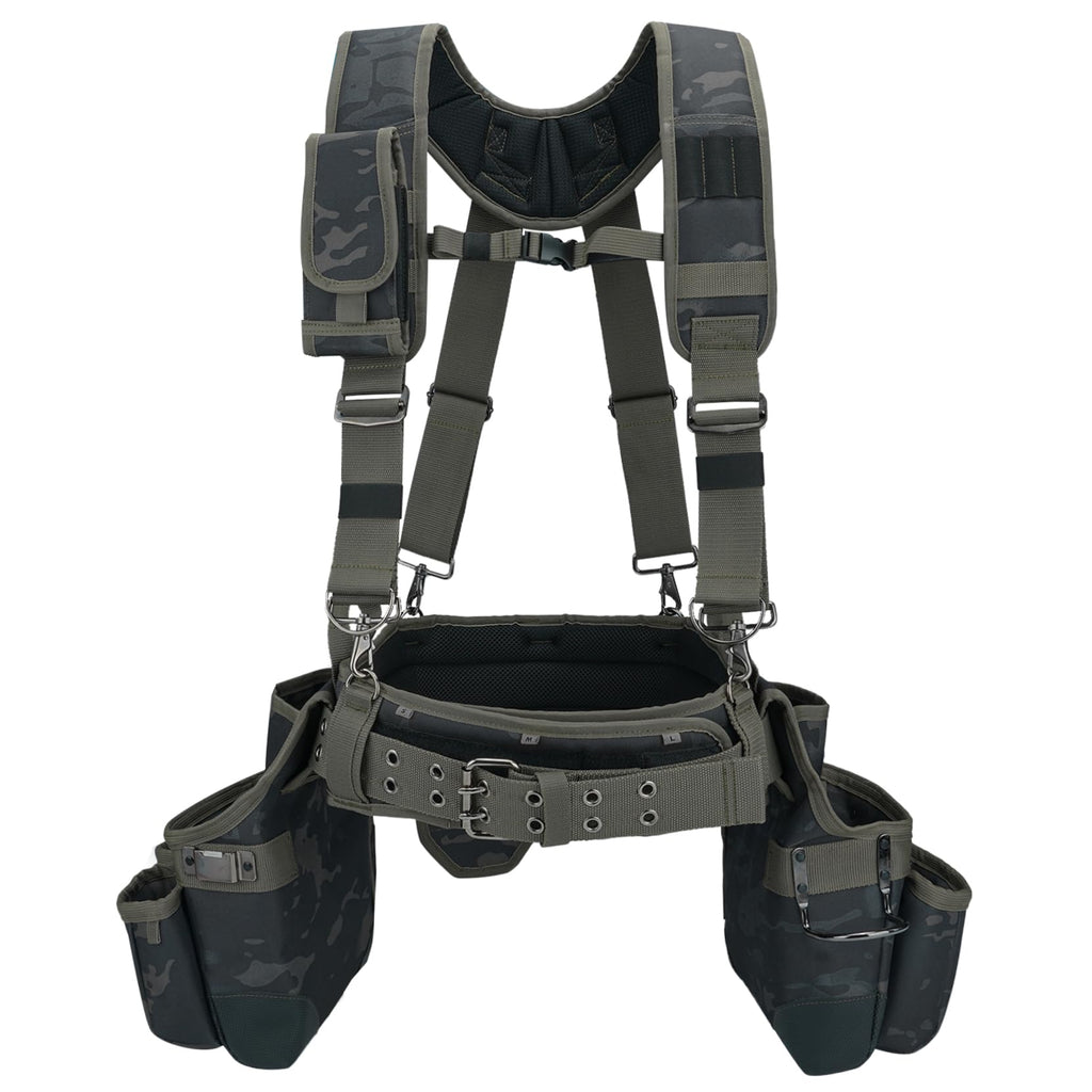 Camo Tool Belt with Suspenders Tool Pouch Organizer Heavy Duty J420