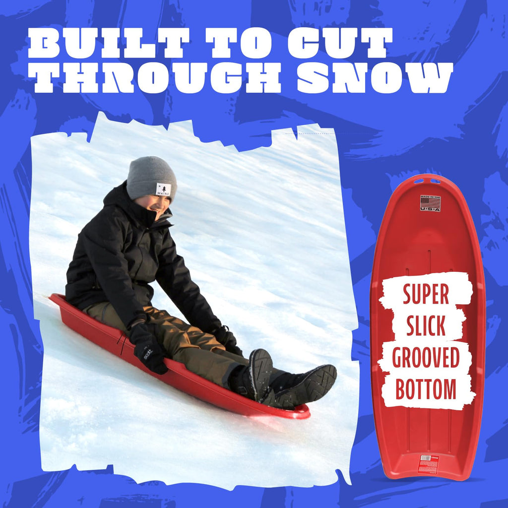 Red 48 Inch Plastic Toboggan Snow Sled Y11606