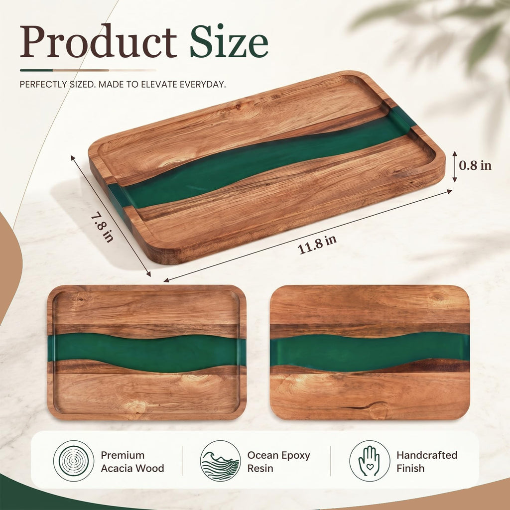 Turquoise Resin Acacia Wood Valet Tray C5620