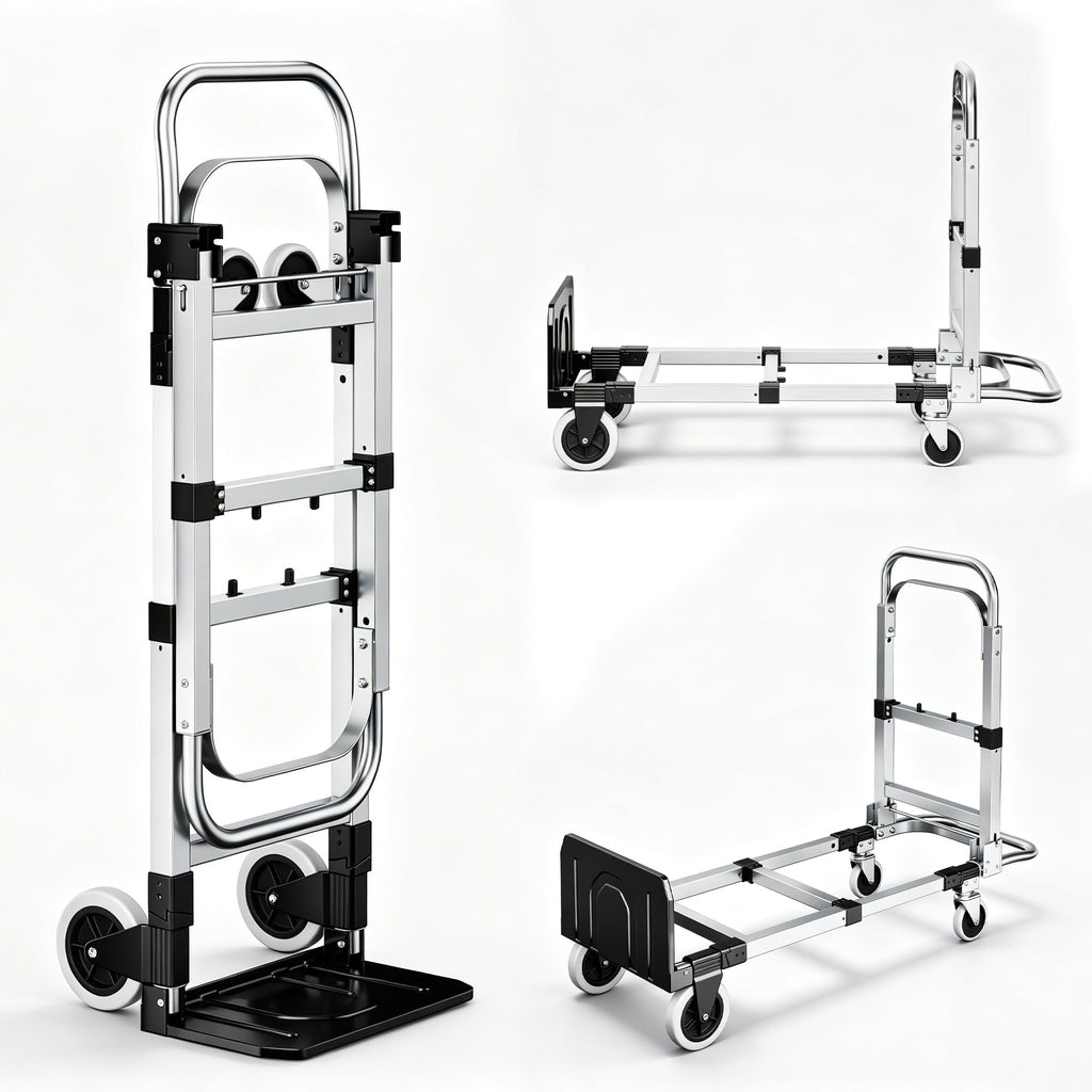 Folding Hand Truck 600lbs Capacity Heavy Duty Convertible Dolly with Retractable Handle and 4 Rubber Wheels Q658065