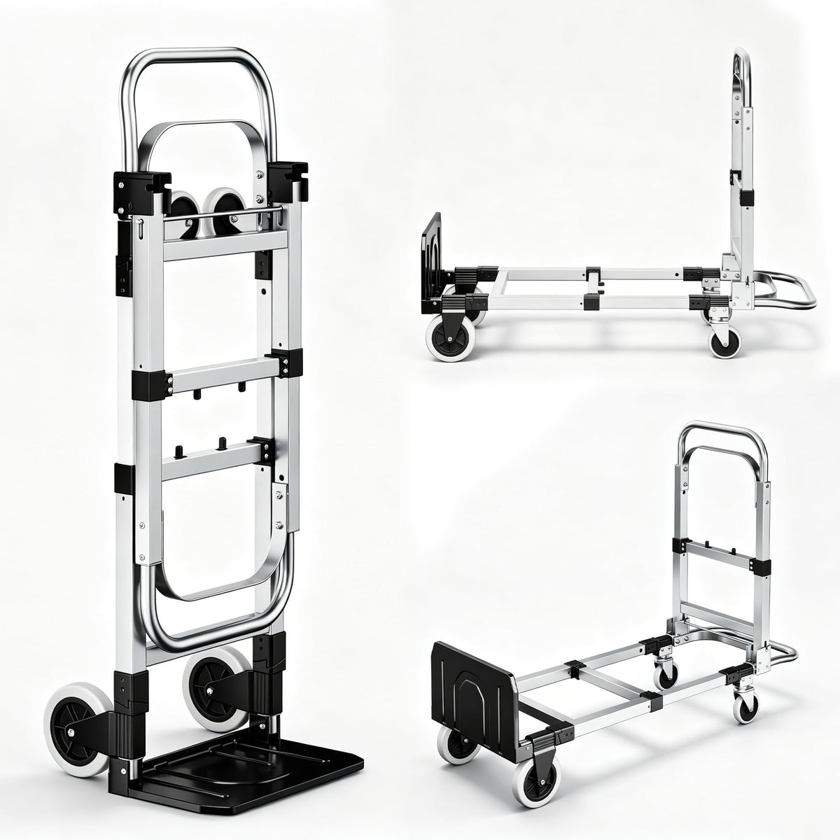 Folding Hand Truck 600lbs Capacity Heavy Duty Convertible Dolly with Retractable Handle and 4 Rubber Wheels Q658065