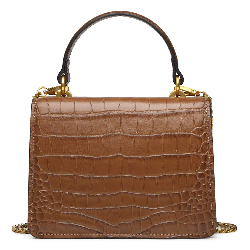 Croc Embossed Top Handle Leather Mini Crossbody Handbag V130654