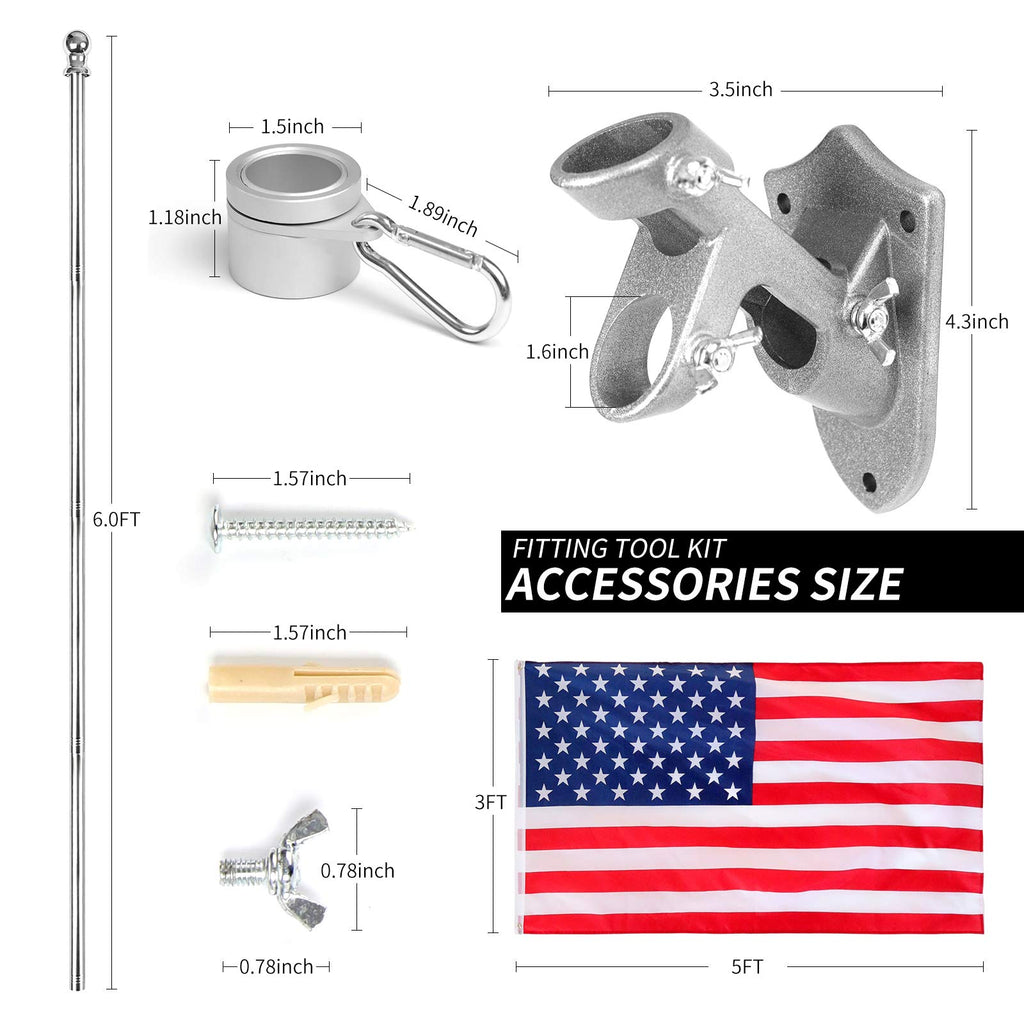 6 Ft Stainless Steel Flag Pole Kit with 3x5 Ft Nylon Flag K20769