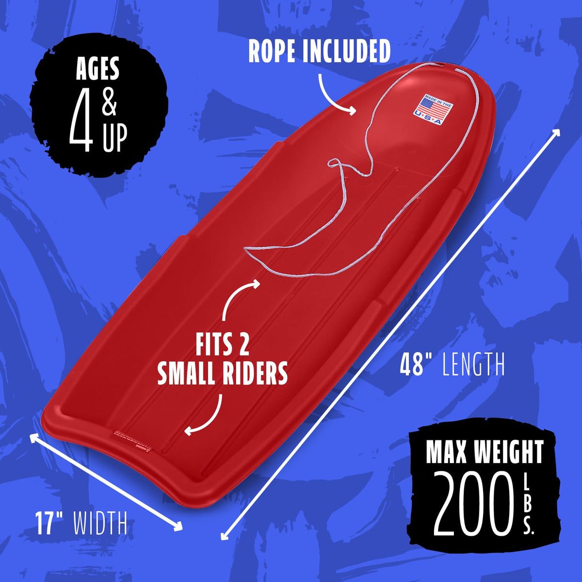 Red 48 Inch Plastic Toboggan Snow Sled Y11606