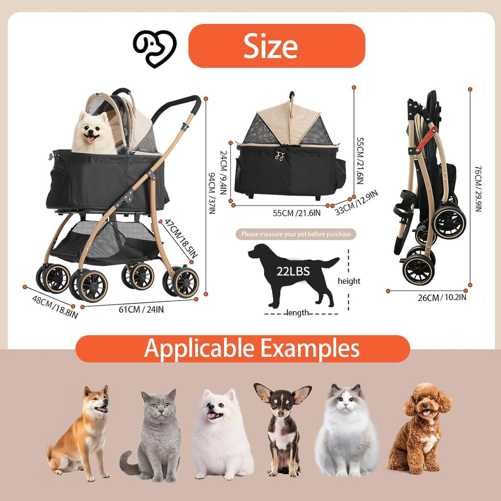 Pet Stroller with 4 Pu Wheels Foldable W809130