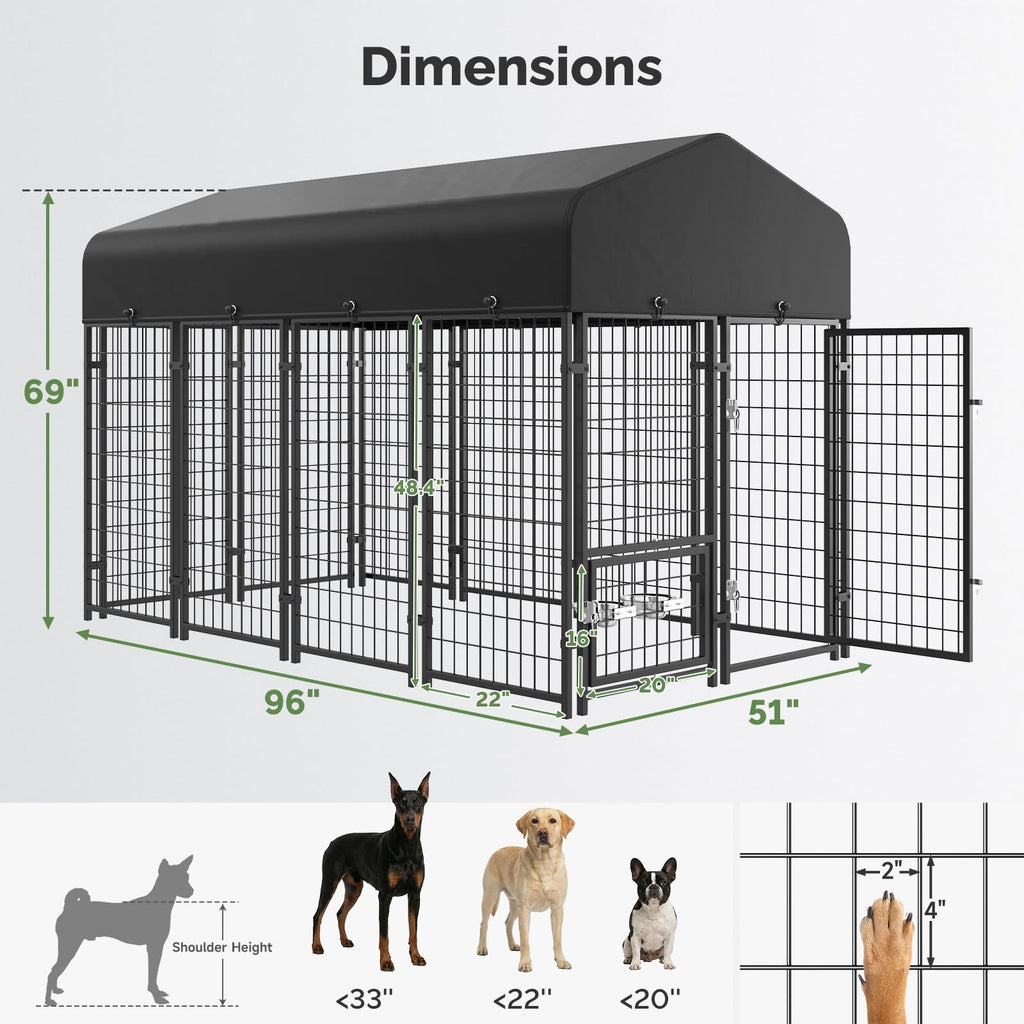 8x4x6FT Outdoor Dog Kennel with Roof V5591