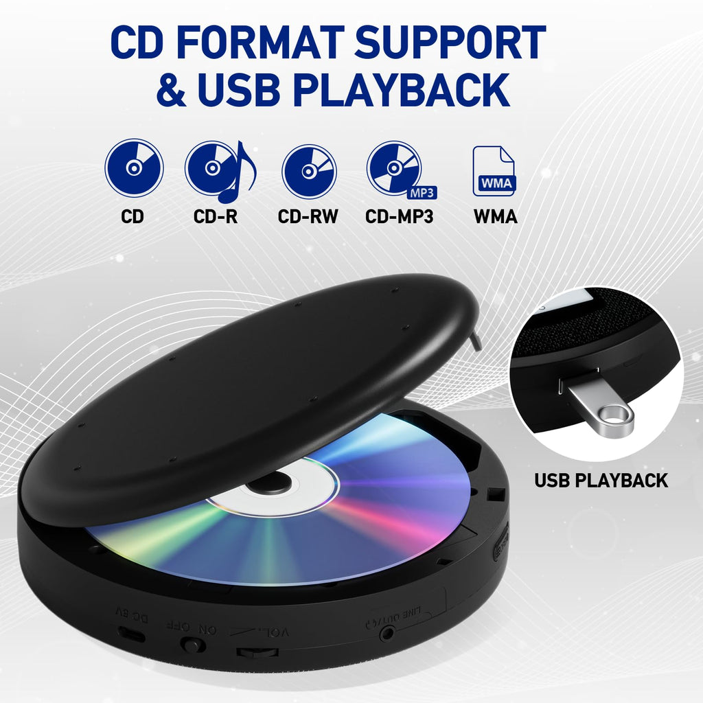 Portable Rechargeable CD Player with Dual Speakers, Black L6731