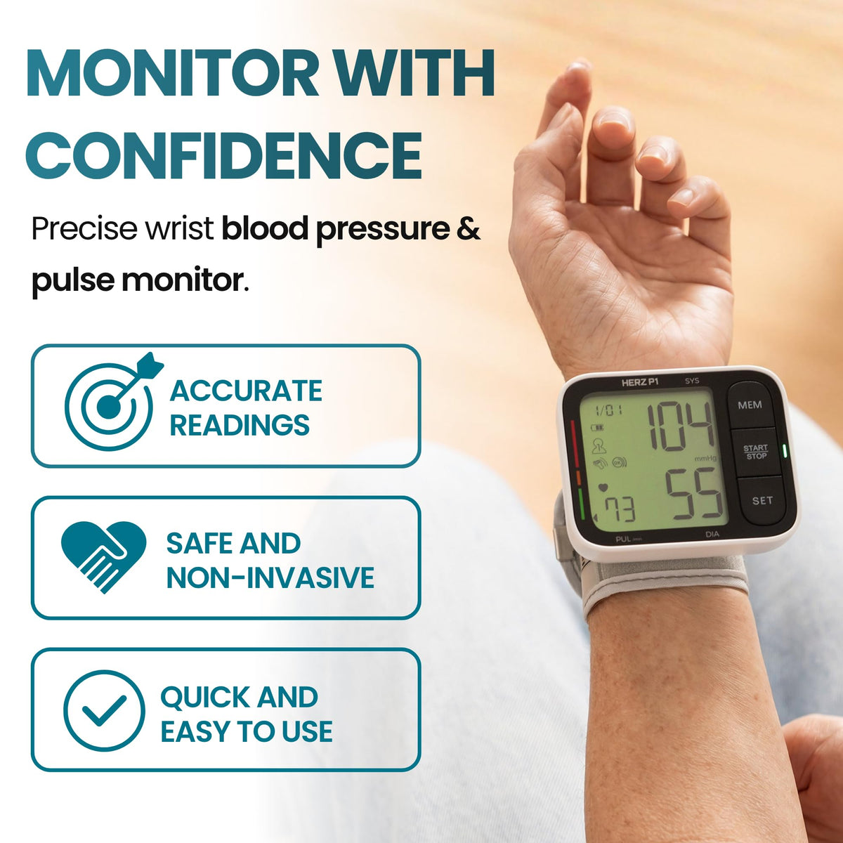 Wrist Blood Pressure Monitor with Large LCD Display and Adjustable Cuff Y61919