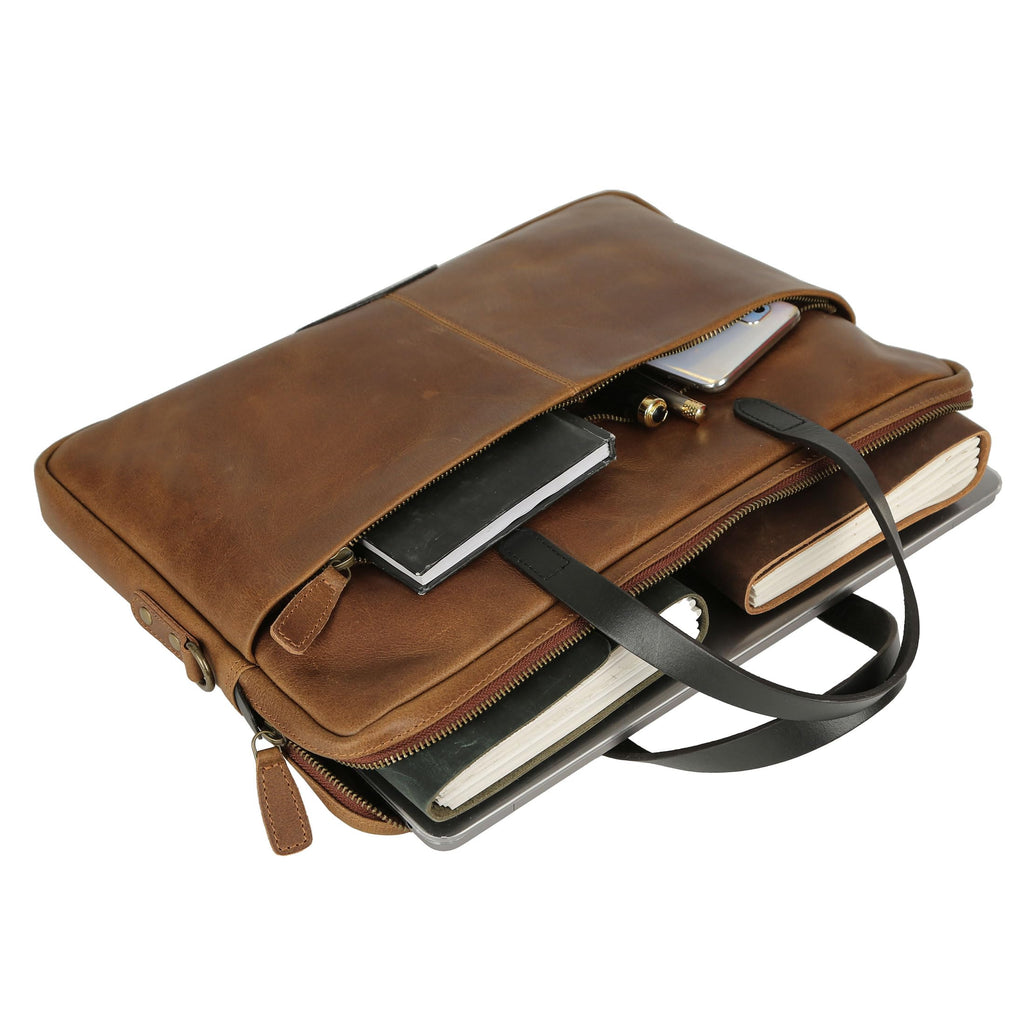 Leather Laptop Sleeve 15.5" with Shoulder Strap E322