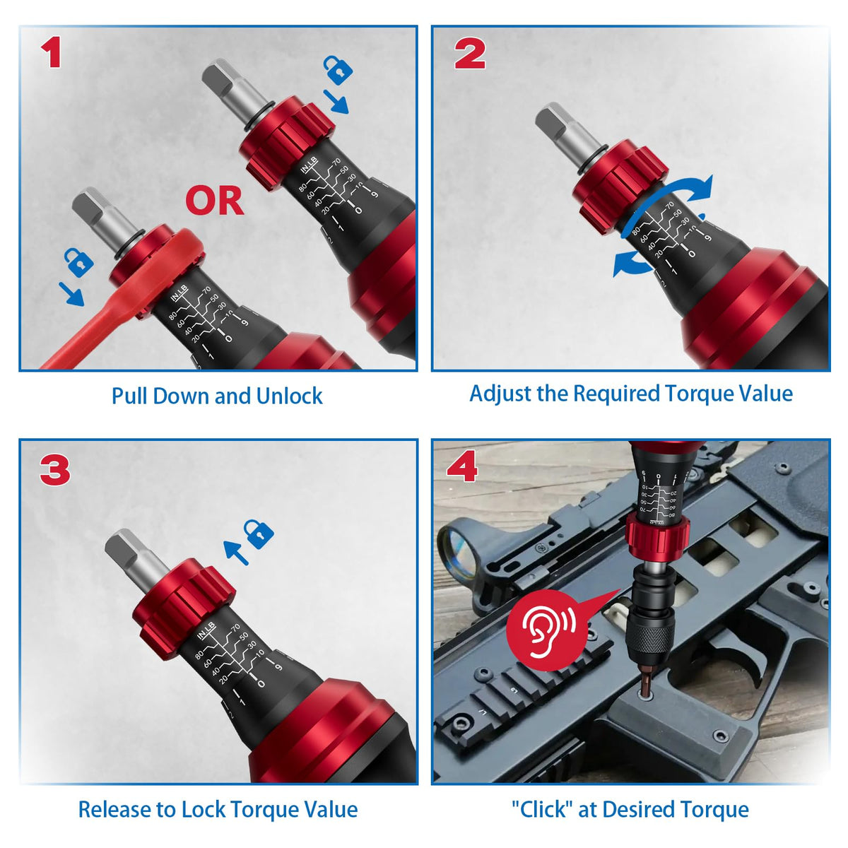 1/4" 10-80In.lb Torque Wrench Screwdriver 36 PCS Set Z5465