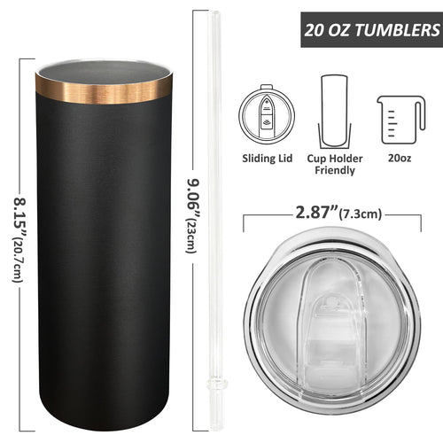 20 oz Skinny Tumblers with Lids and Straws Black C494531