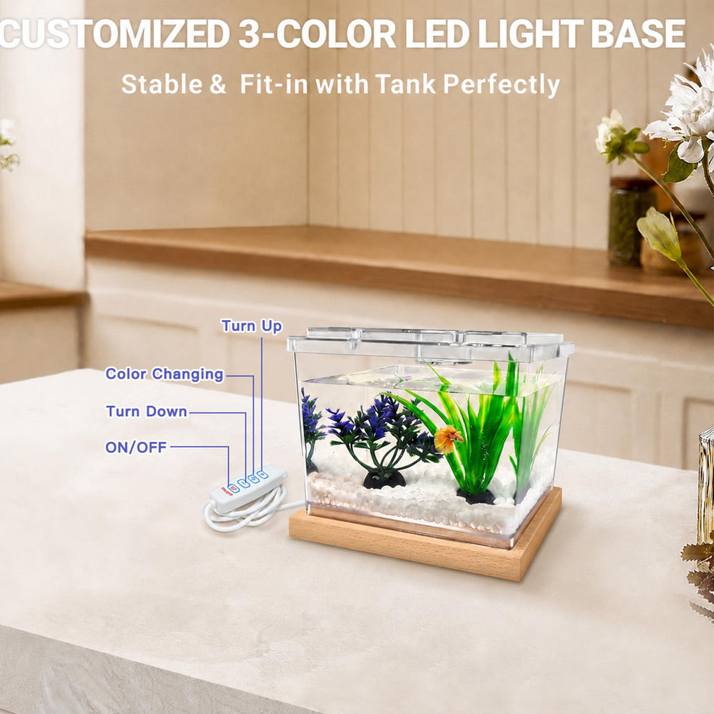 Mini Betta Fish Tank Kit with LED Light Base W477