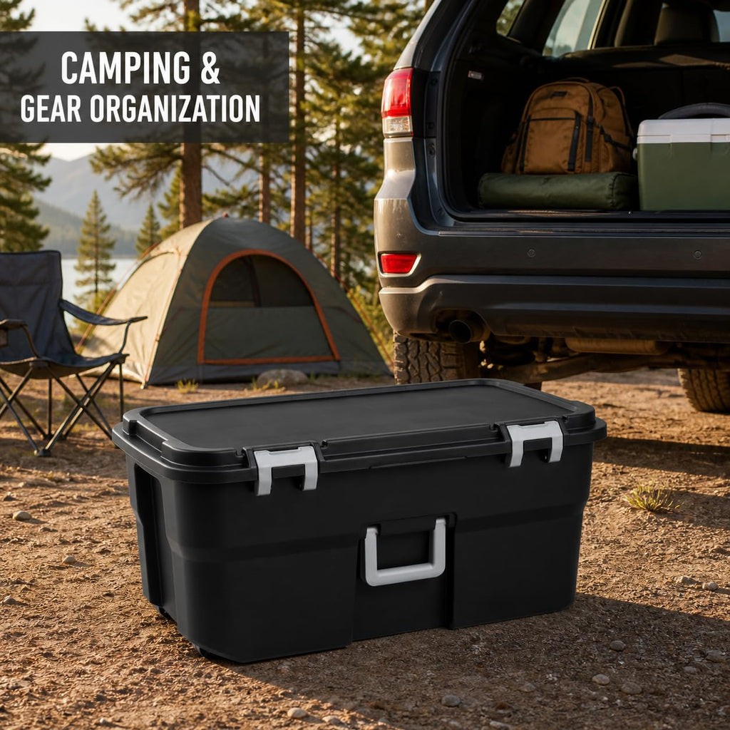 22 Gallon Black Plastic Wheeled Storage Trunk Q569