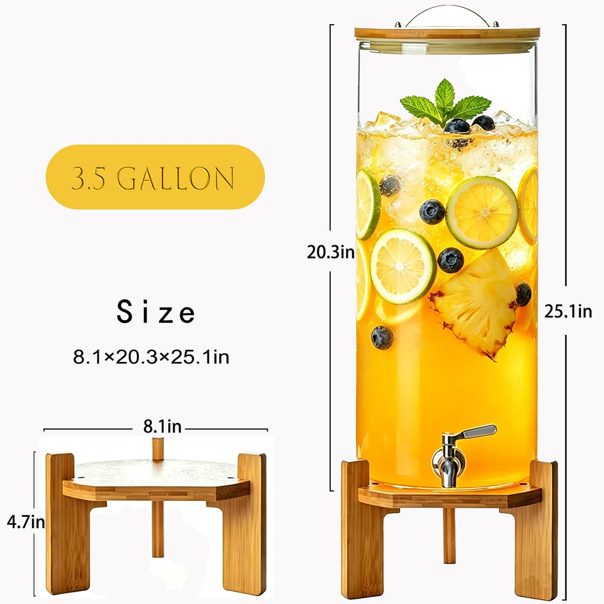 3.5 Gallon Glass Beverage Dispenser with Stand F690053