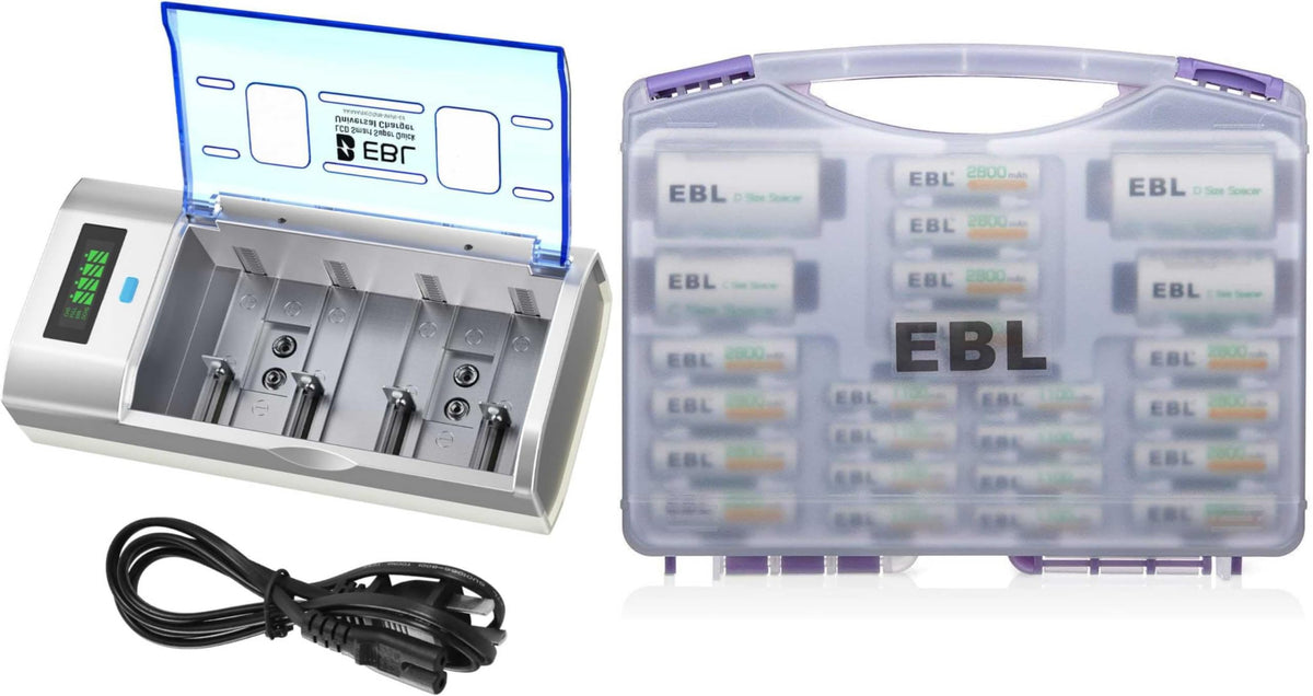 Universal Smart Battery Charger with 12 AA and 8 AAA Batteries L381