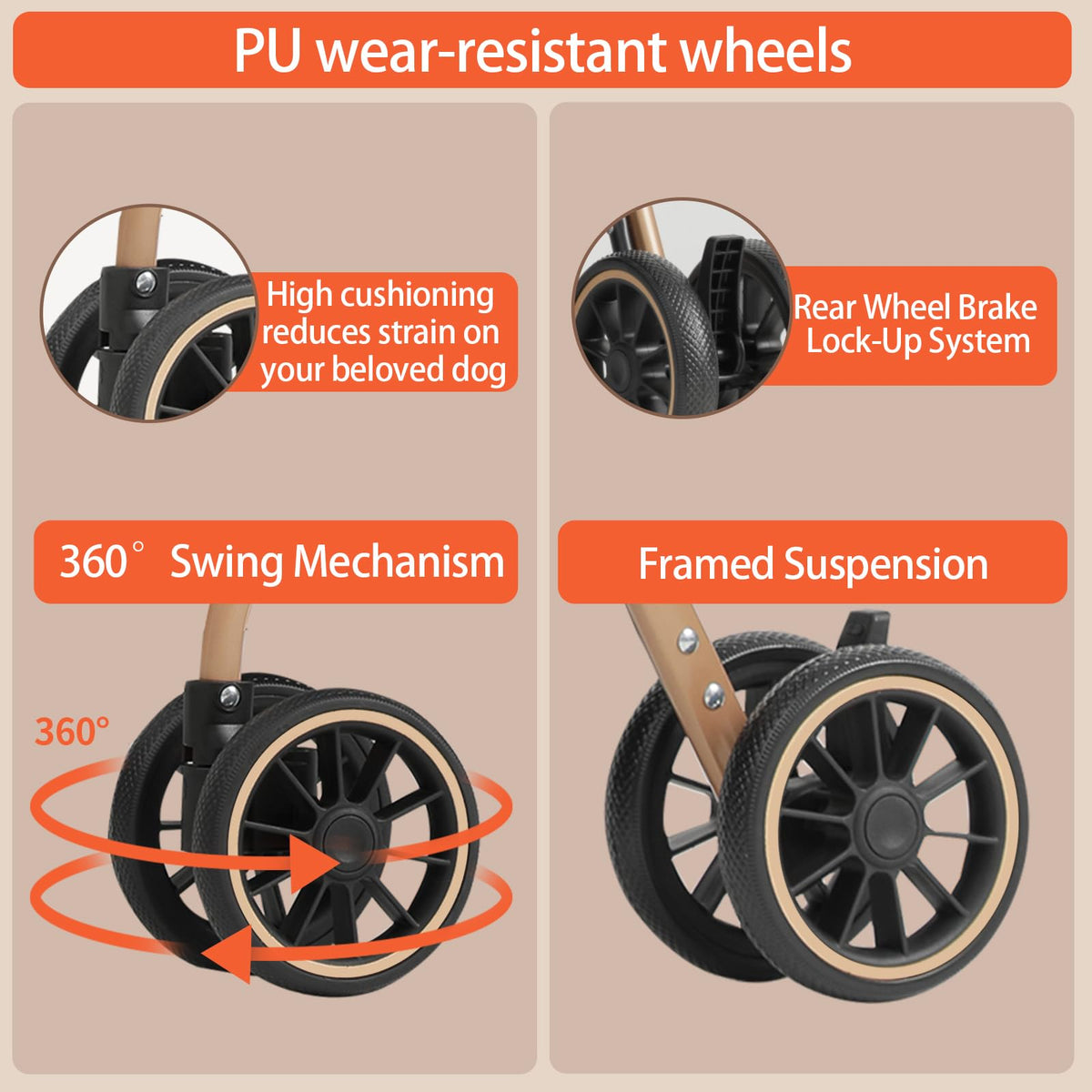Pet Stroller with 4 Pu Wheels Foldable W809130