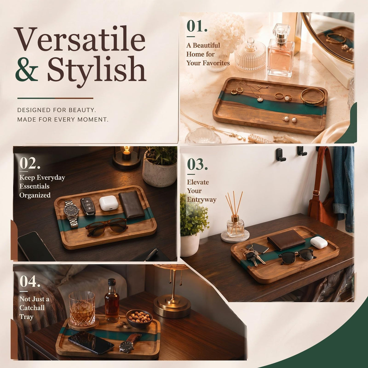 Turquoise Resin Acacia Wood Valet Tray C5620