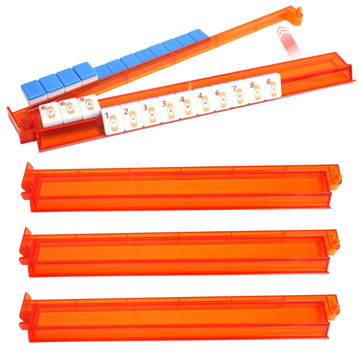 Set of 4 Compact Plastic Mahjong Racks with Pushers S810943