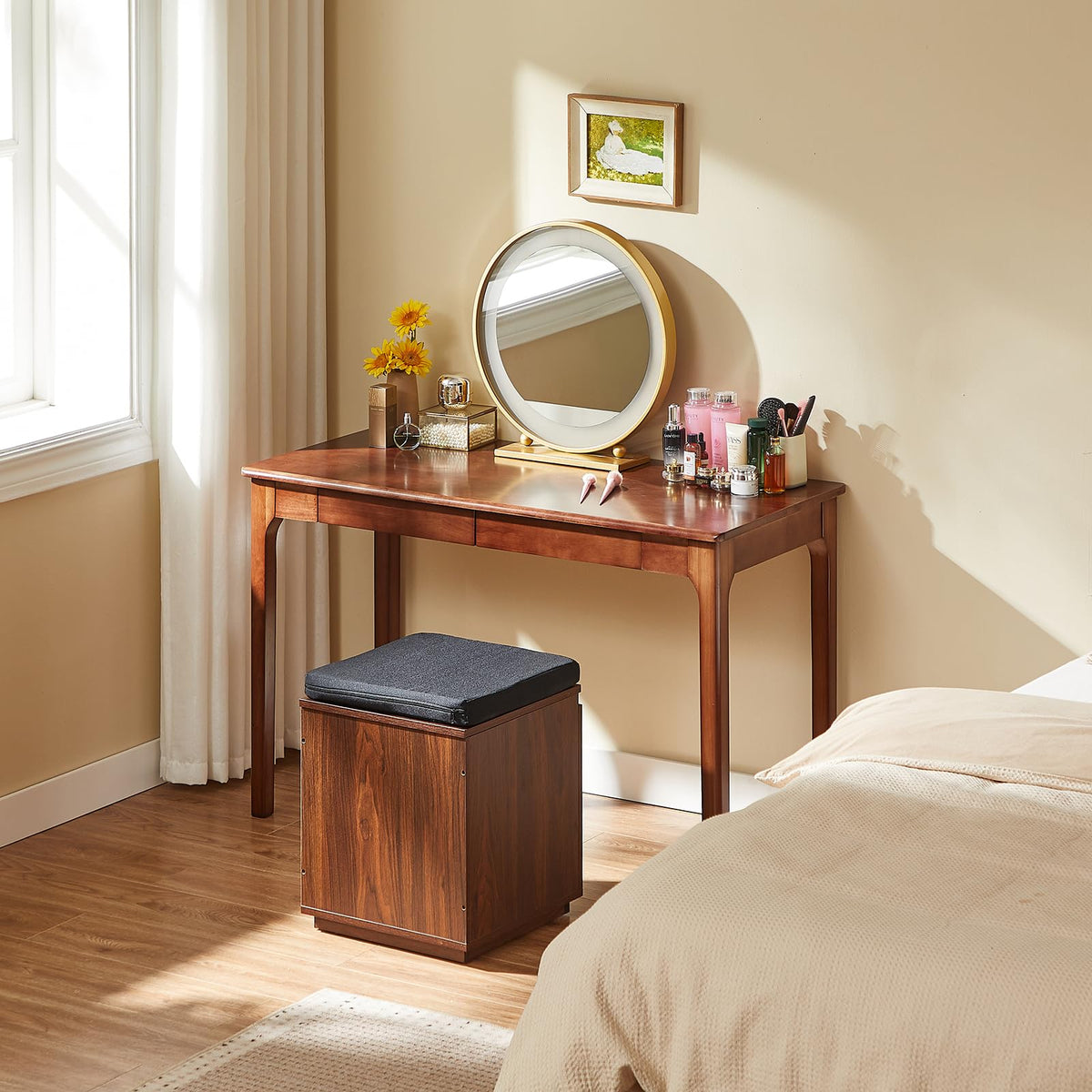 Black Walnut Solid Wood Computer Desk with Drawers U95454