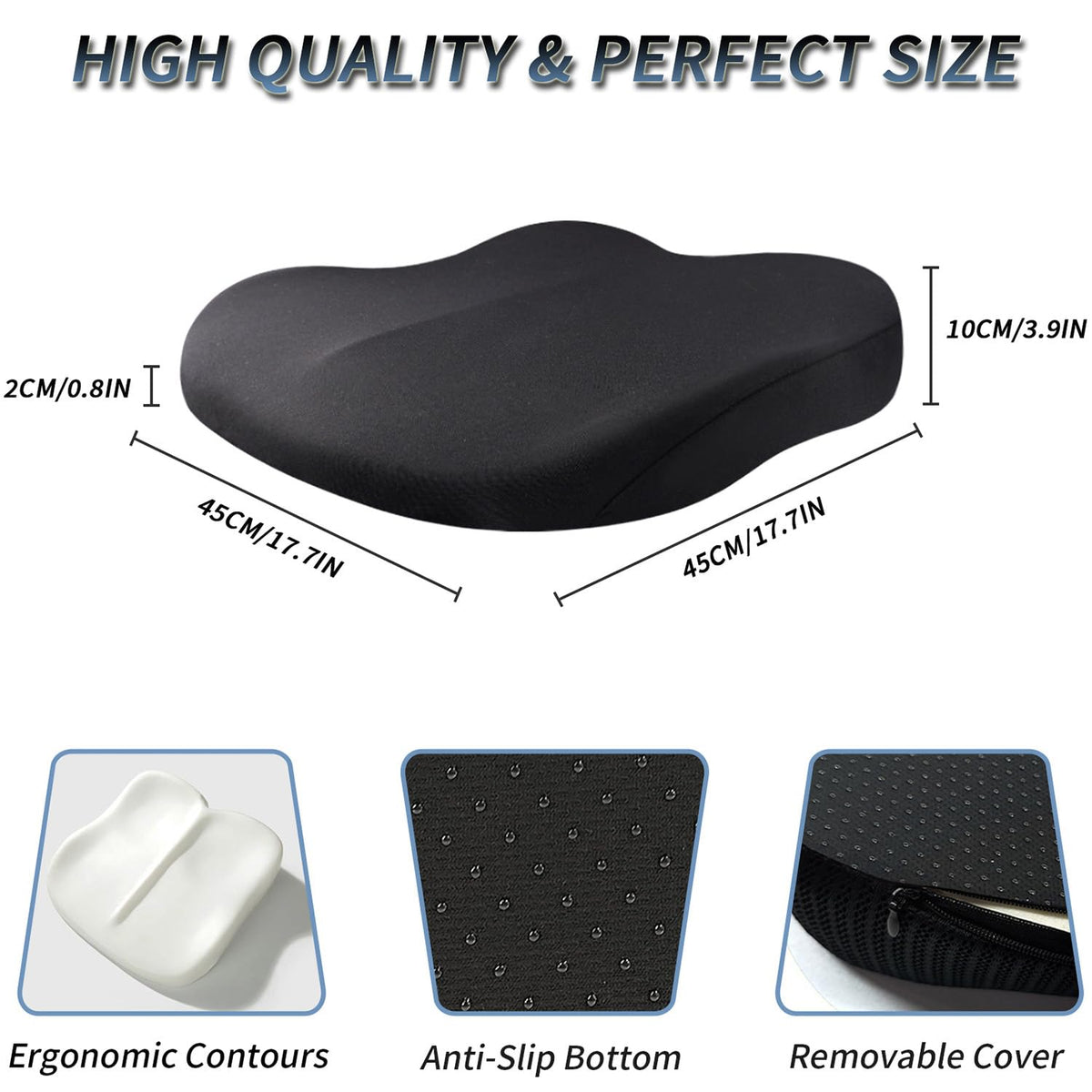 Black Memory Foam Wedge Seat Cushion Z487514