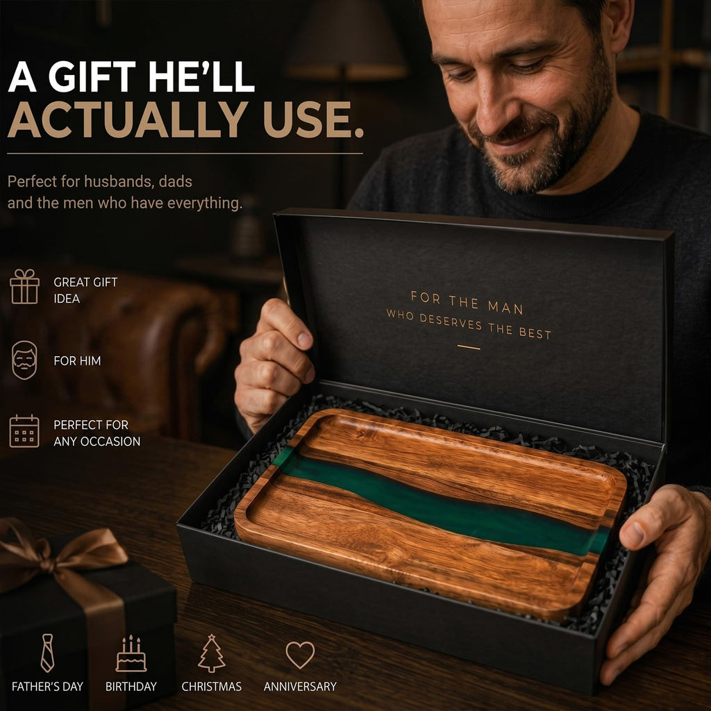 Turquoise Resin Acacia Wood Valet Tray C5620