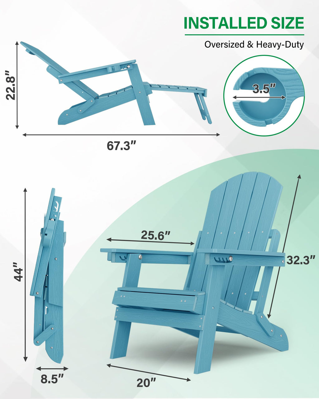Blue Set of 2 Adirondack Chair with Footrest W561