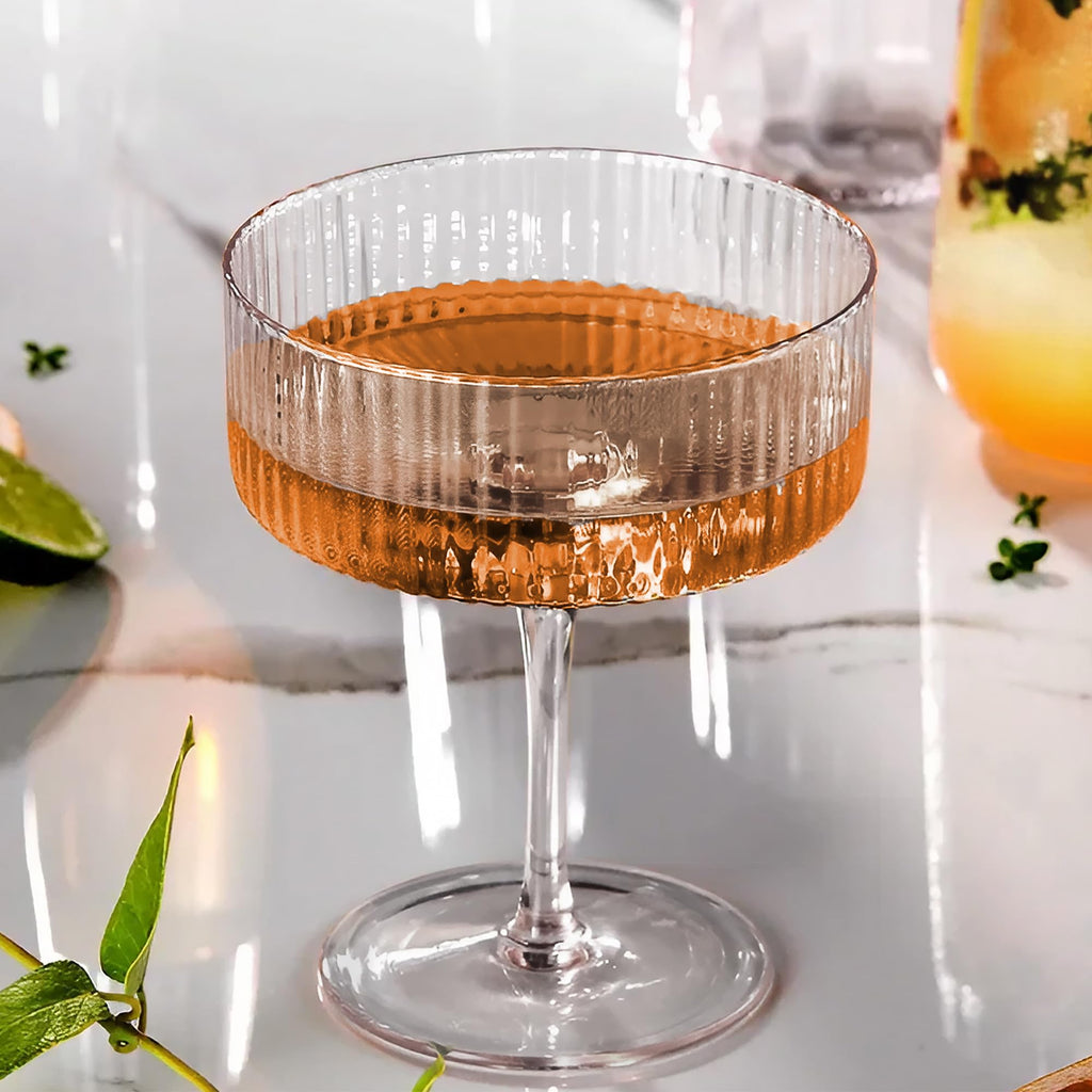 Ribbed Coupe Glasses Set of 6, 10 oz Crystal Cocktail Glassware S662741