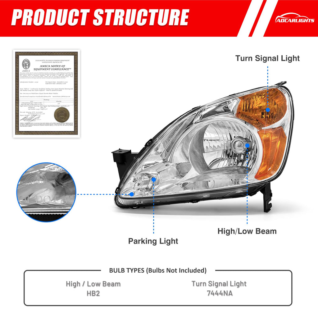 Headlamp Assembly with Chrome Housing Amber Reflector Driver and Passenger Sides D236329