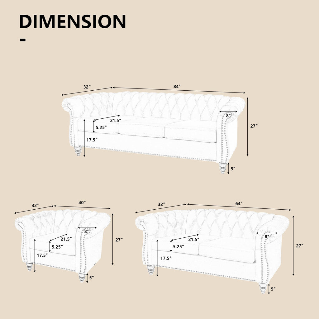 3 Piece Velvet Sectional Sofa Chair Set V50442
