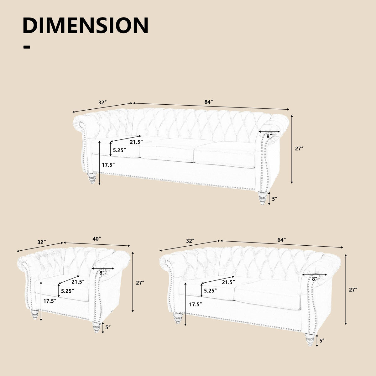 3 Piece Velvet Sectional Sofa Chair Set V50442
