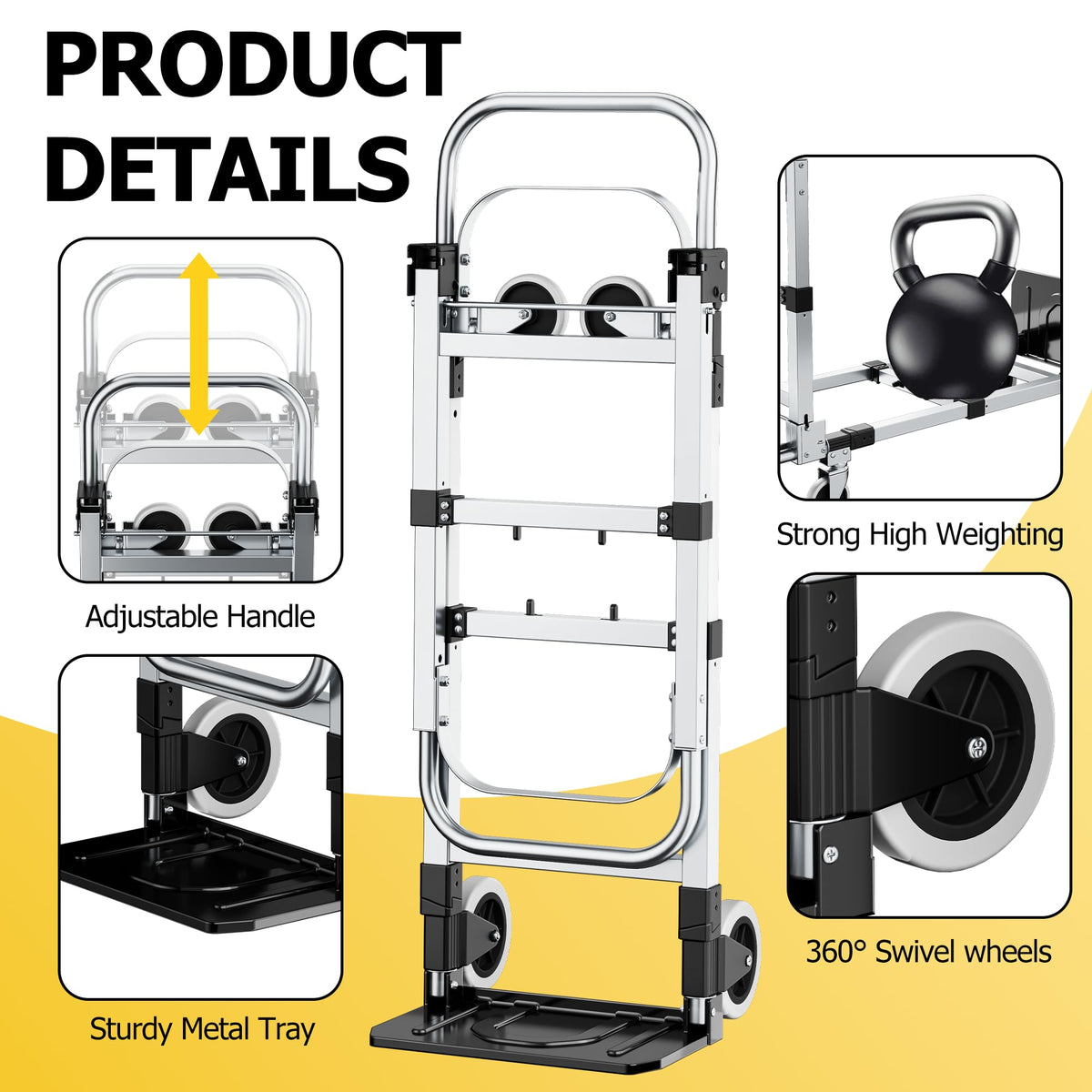 Folding Hand Truck 600lbs Capacity Heavy Duty Convertible Dolly with Retractable Handle and 4 Rubber Wheels Q658065