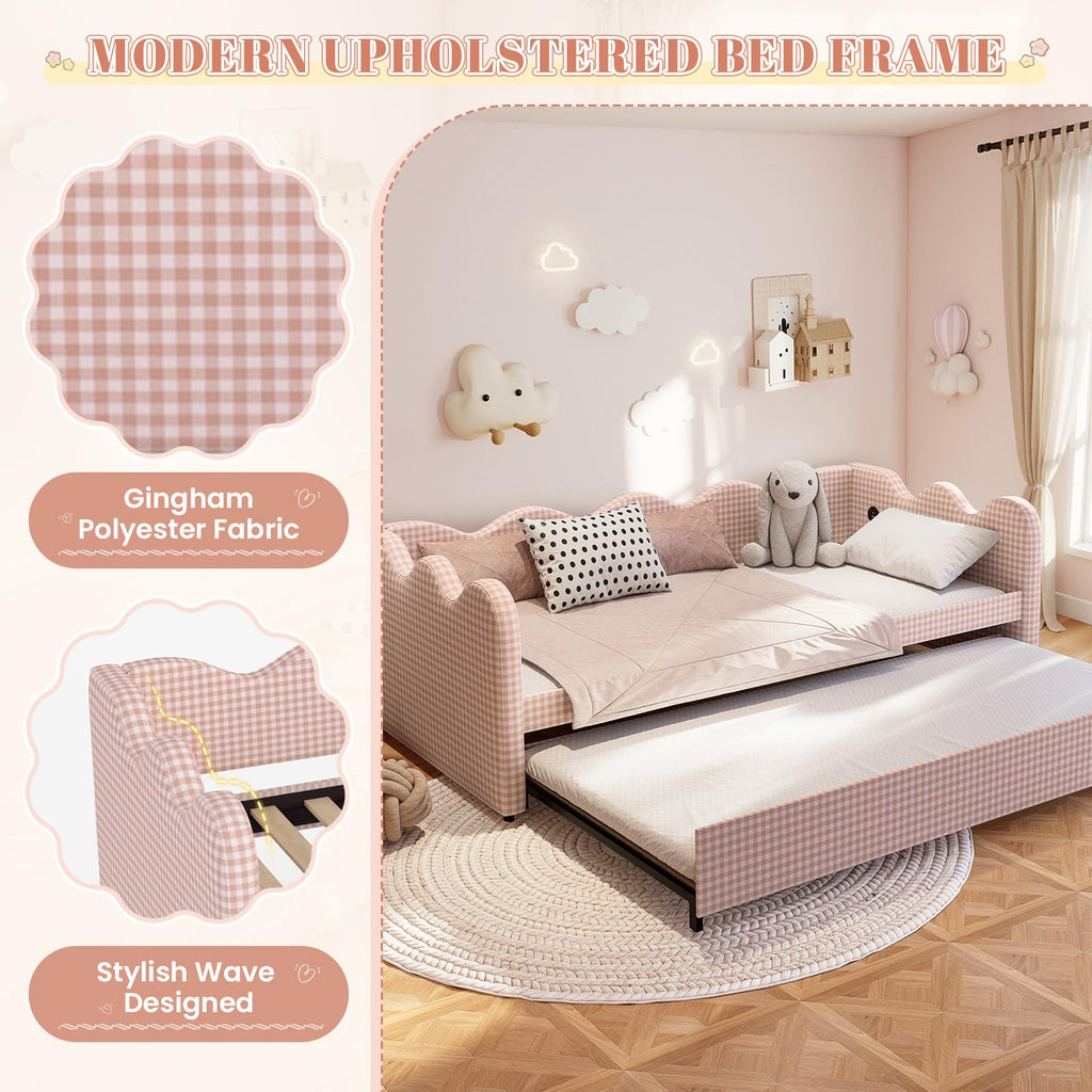 Pink Gingham Twin Size Daybed with Trundle X27010