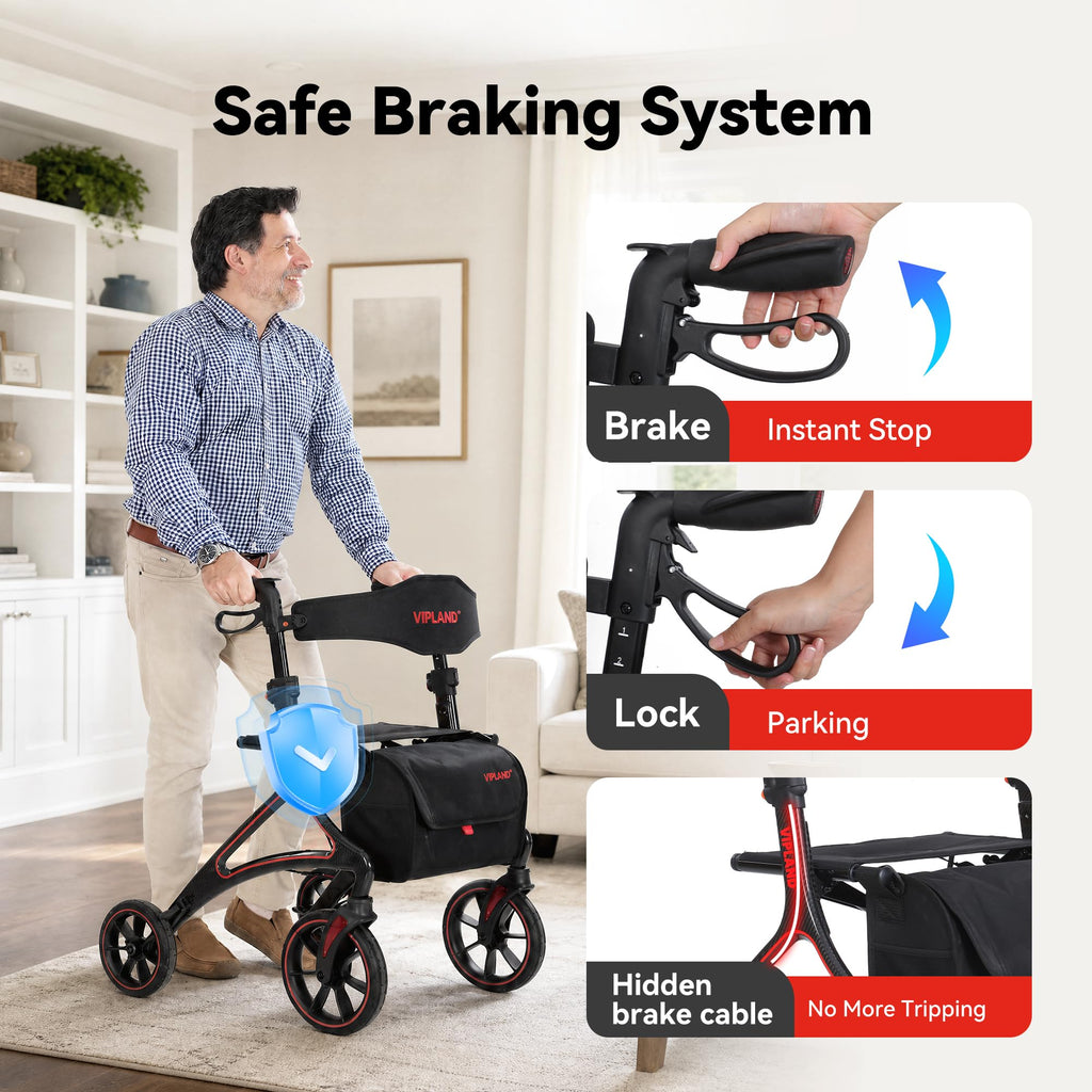 Carbon Fiber Lightweight Walker with Seat and Cane Holder T307217