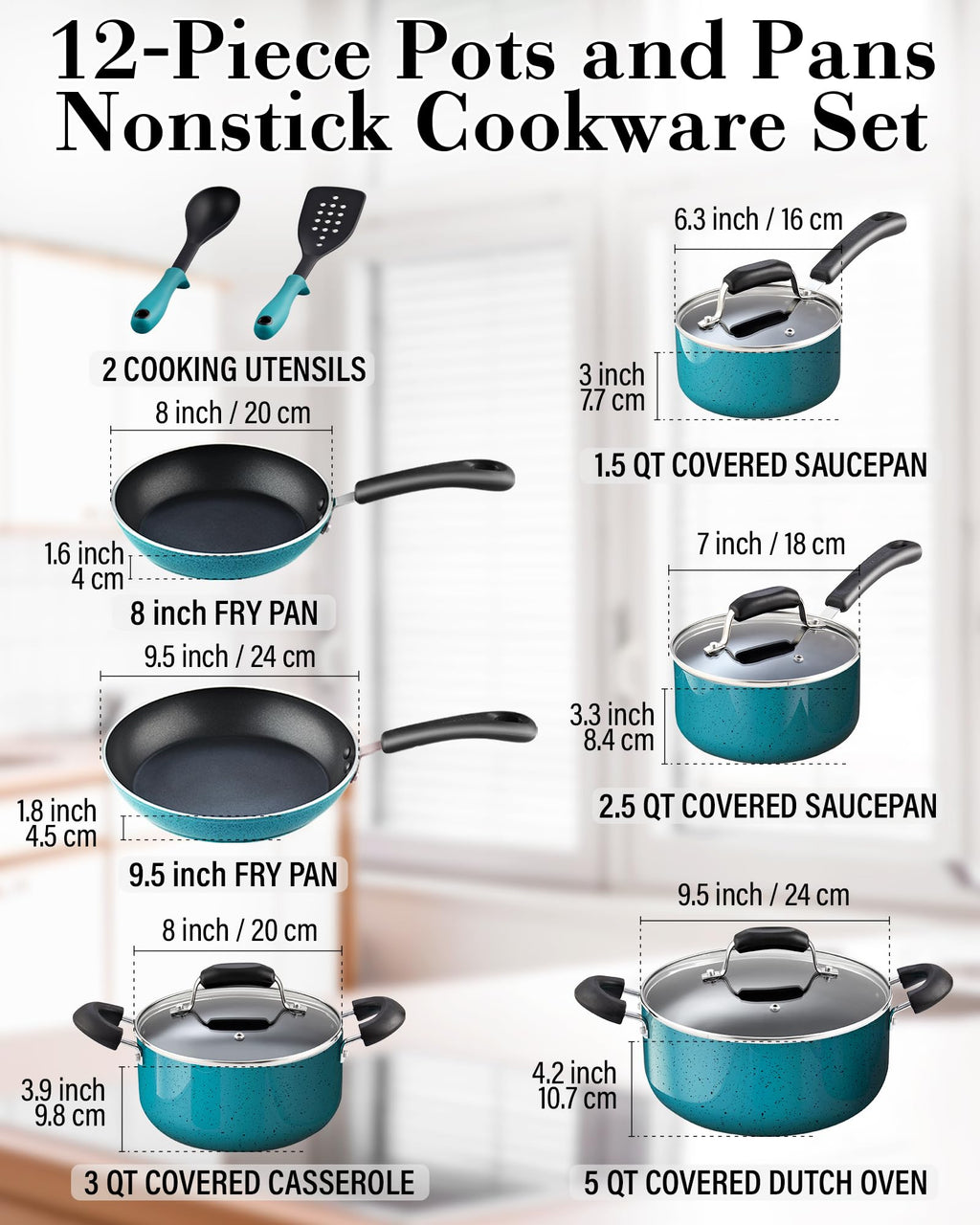 12-Piece Nonstick Induction Compatible Cookware Set O3520