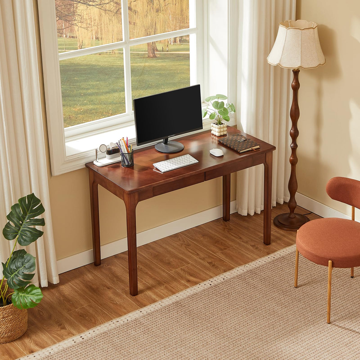 Black Walnut Solid Wood Computer Desk with Drawers U95454