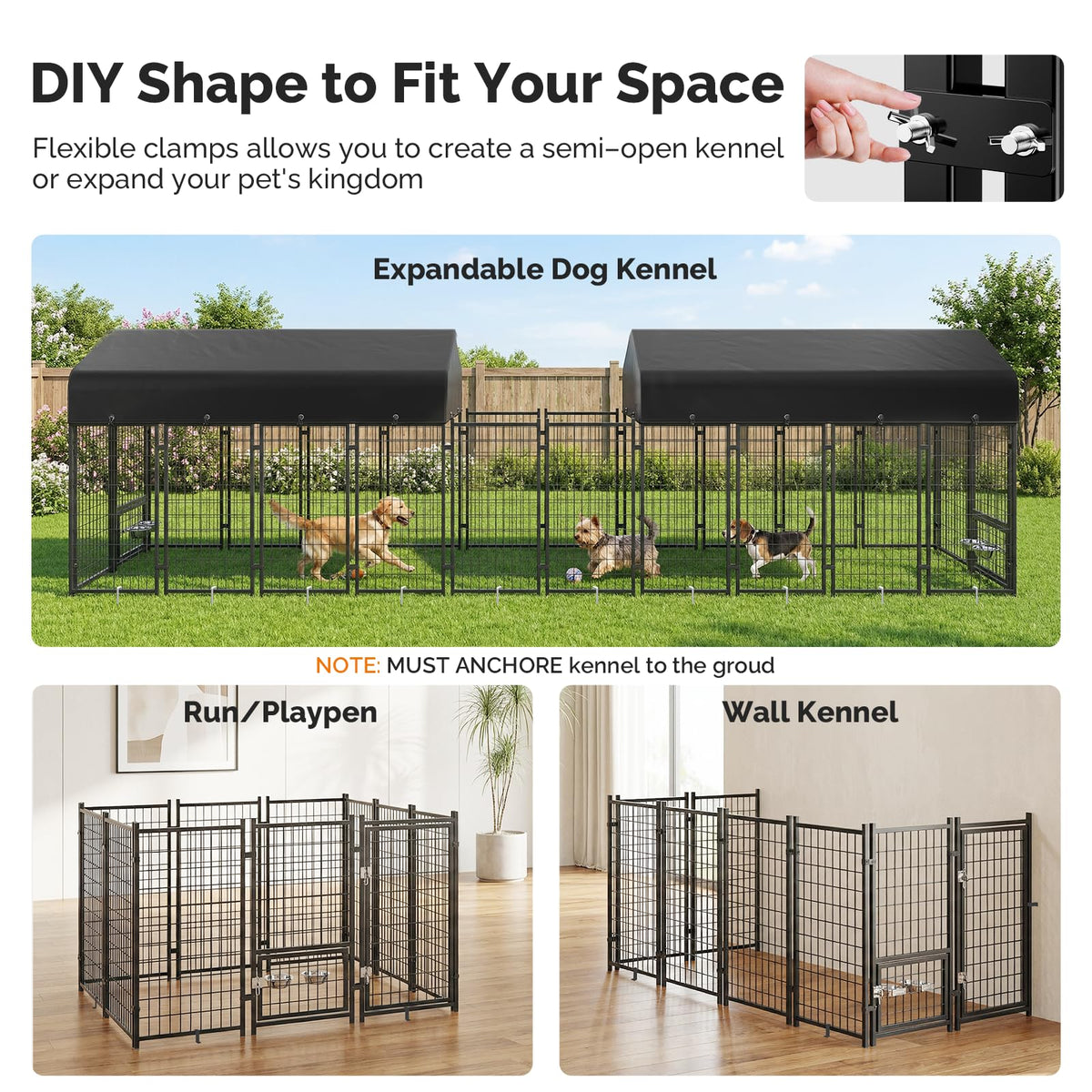 8x4x6FT Outdoor Dog Kennel with Roof V5591