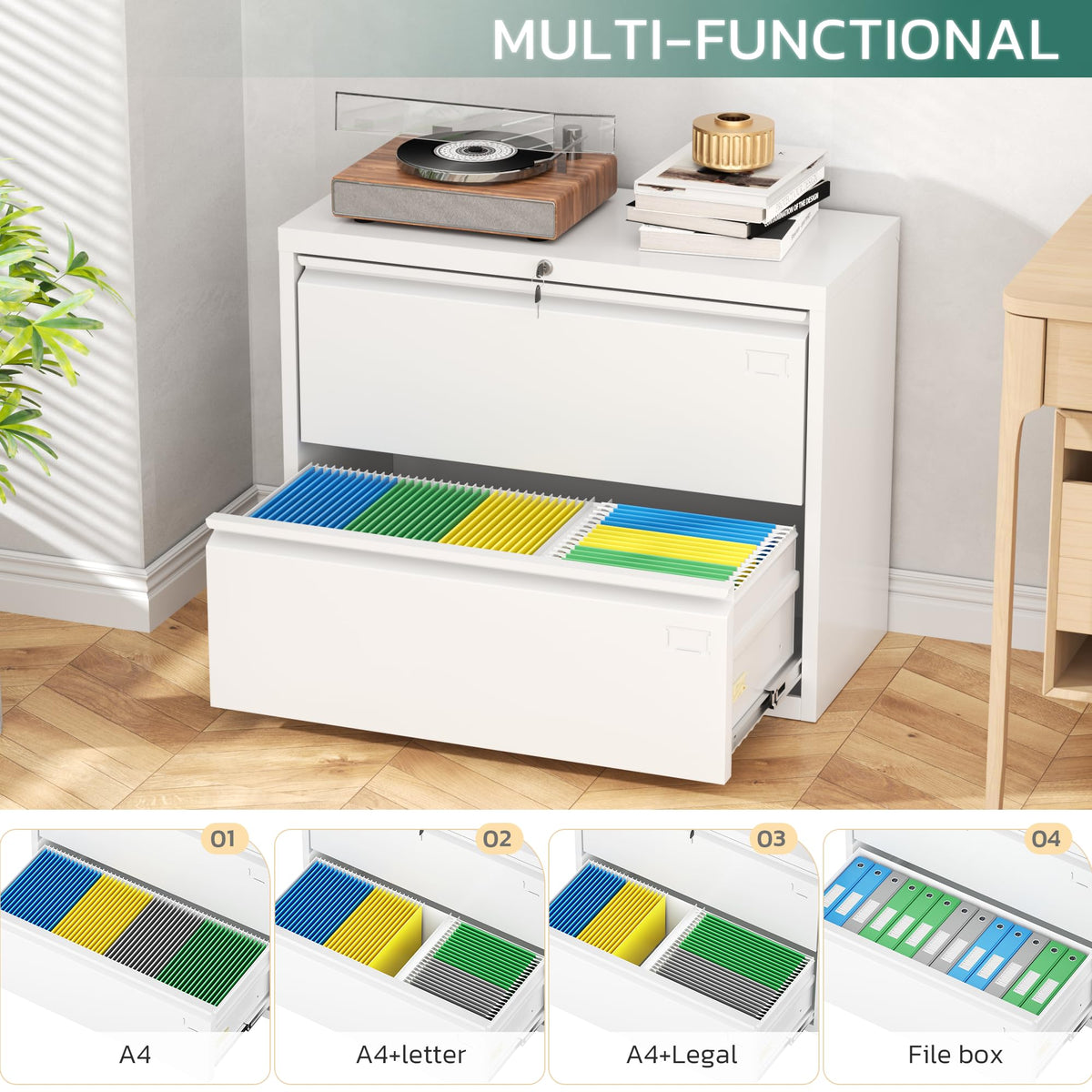 White 2 Drawer Metal File Cabinet with Lock Z920999