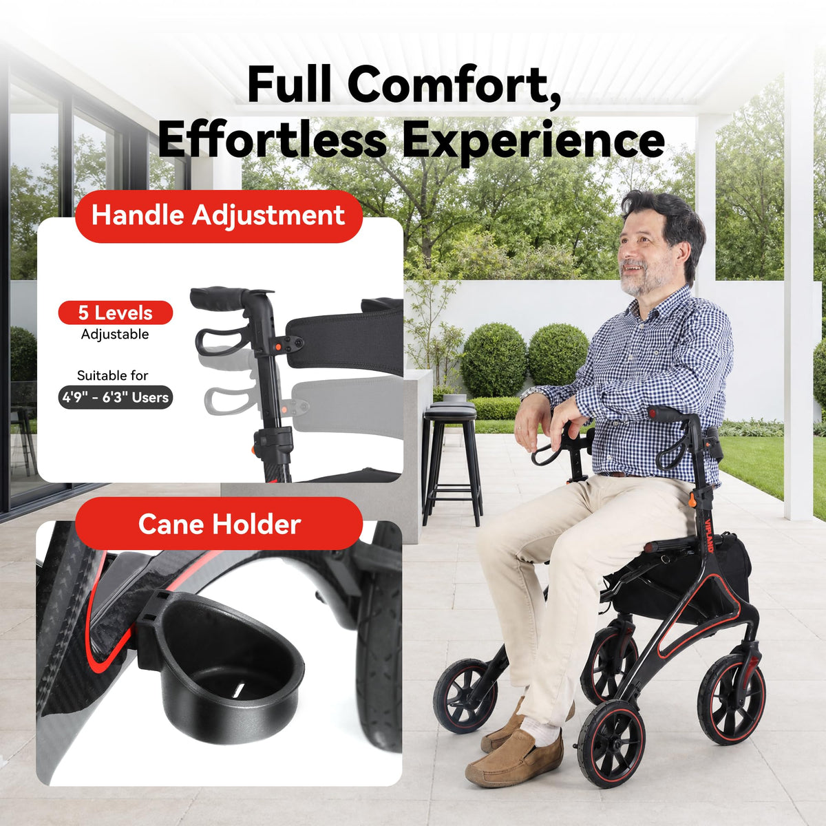 Carbon Fiber Lightweight Walker with Seat and Cane Holder T307217